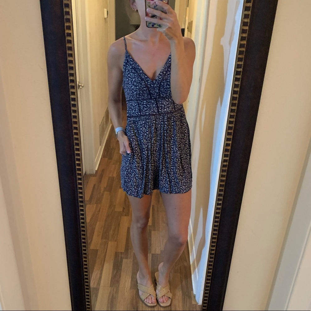 AE Navy Blue Floral Ladder Trim Romper - Picture 2 of 7
